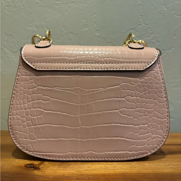 Precious Blush Pink Croc-Embossed Handbag with Bamboo look Handle & Gold Accent - Picture 2 of 6